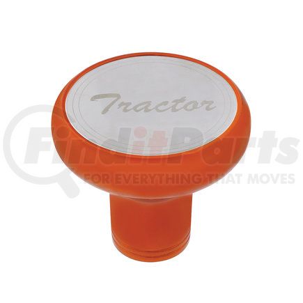 22966 by UNITED PACIFIC - Air Brake Valve Control Knob - "Tractor", Deluxe, Aluminum, Screw-On, with Stainless Plaque, Cadmium Orange