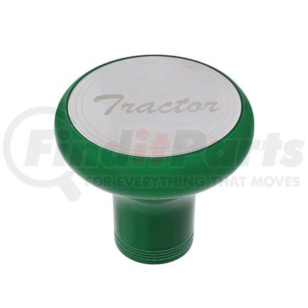 22965 by UNITED PACIFIC - Air Brake Valve Control Knob - "Tractor", Deluxe, Aluminum, Screw-On, with Stainless Plaque, Emerald Green