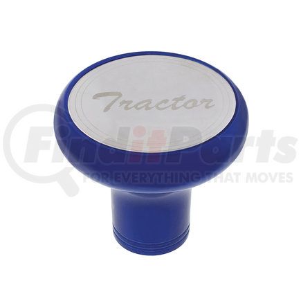 22964 by UNITED PACIFIC - Air Brake Valve Control Knob - "Tractor", Deluxe, Aluminum, Screw-On, with Stainless Plaque, Indigo Blue