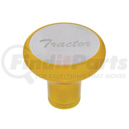 22968 by UNITED PACIFIC - Air Brake Valve Control Knob - "Tractor", Deluxe, Aluminum, Screw-On, with Stainless Plaque, Electric Yellow