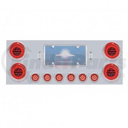 34280 by UNITED PACIFIC - Tail Light Panel - Stainless Steel, Rear Center, with 4X21 LED 4" "GLO" Lights & 6X 9 LED 2" Lights & Visors, Red LED & Lens