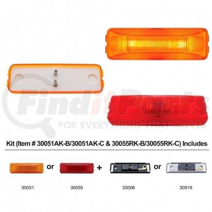 30055RK-C by UNITED PACIFIC - Clearance/Marker Light - Incandescent, Red Lens, Rectangle Design, with Chrome Bracket