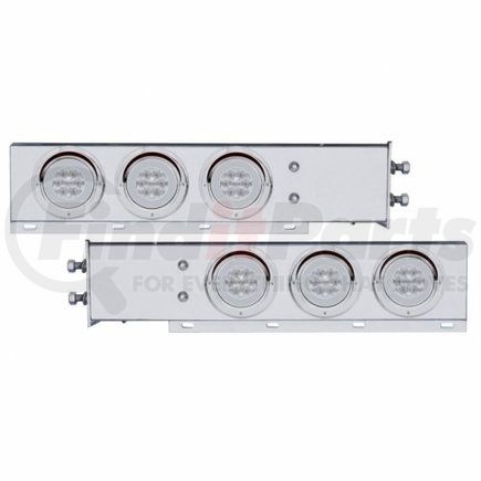 63781 by UNITED PACIFIC - Light Bar - Rear, "Glo" Light, Spring Loaded, with 2.5" Bolt Pattern, Stop/Turn/Tail Light, Red LED, Clear Lens, Chrome/Steel Housing, with Chrome Bezels and Visors, 21 LED Per Light