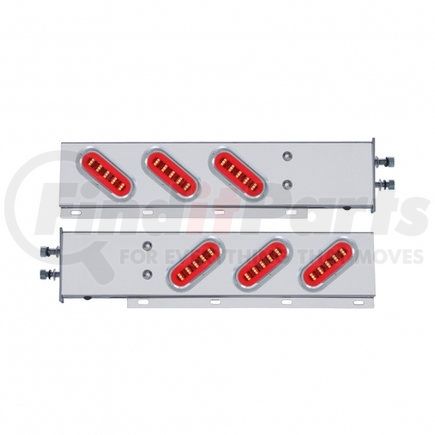 63789 by UNITED PACIFIC - Light Bar - Rear, "Glo" Light, Stainless Steel, Spring Loaded, with 2.5" Bolt Pattern, Stop/Turn/Tail Light, Red LED and Lens, with Chrome Bezels and Visors, 22 LED Per Light, Divider Bar Inner Design