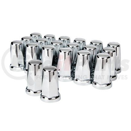 10059 by UNITED PACIFIC - Wheel Lug Nut Cover Set - 33mm x 3.25", Chrome, Plastic, Tall, with Flange, Push-On Style