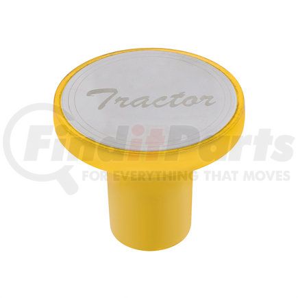 22983 by UNITED PACIFIC - Air Brake Valve Control Knob - "Tractor", Aluminum, Screw-On, with Stainless Plaque, Electric Yellow