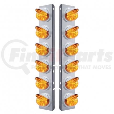 37394 by UNITED PACIFIC - Air Cleaner Light Bar - Front, Stainless Steel, with Bracket, Reflector Maze Cab Light, Amber LED and Lens, with Chrome Bezel and Visors, 17 LED Per Light, for Peterbilt Trucks