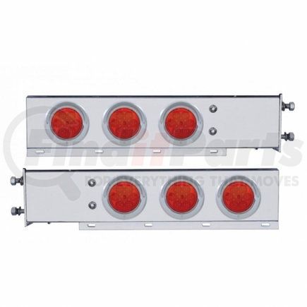 61748 by UNITED PACIFIC - Deluxe SS Spring Loaded Rear Light Bar - with 3.75" Bolt Pattern, Reflector/Stop/Turn/Tail Light, Red LED and Lens, with Chrome Bezels and Visors, 7 LED Per Light