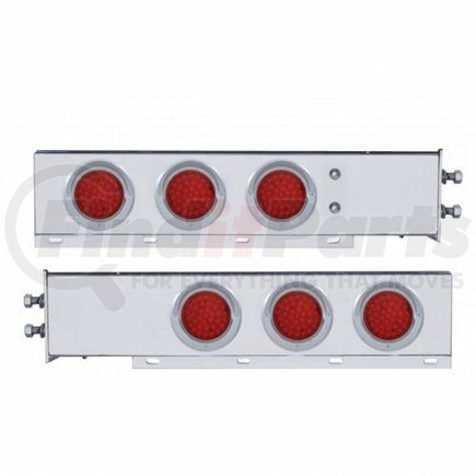 61804 by UNITED PACIFIC - Light Bar - Stainless Steel, Spring Loaded, Rear, Stop/Turn/Tail Light, Red LED/Clear Lens, with 2" Bolt Pattern, with Chrome Bezels and Visors, 36 LED per Light
