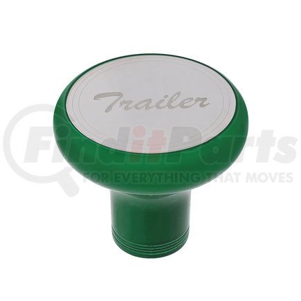 22970 by UNITED PACIFIC - Air Brake Valve Control Knob - "Trailer", Deluxe, Aluminum, Screw-On, with Stainless Plaque, Emerald Green