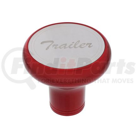 22972 by UNITED PACIFIC - Air Brake Valve Control Knob - "Trailer", Deluxe, Aluminum, Screw-On, with Stainless Plaque, Candy Red