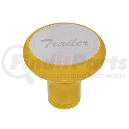 22973 by UNITED PACIFIC - Air Brake Valve Control Knob - "Trailer", Deluxe, Aluminum, Screw-On, with Stainless Plaque, Electric Yellow