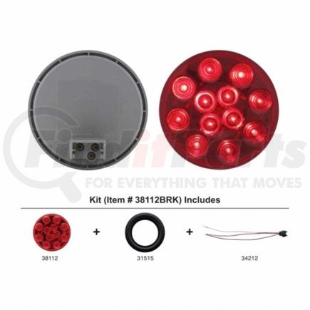 38112BRK by UNITED PACIFIC - Brake/Tail/Turn Signal Light - 12 LED 4", Kit, Red LED/Red Lens