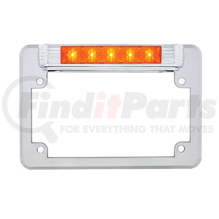 110210 by UNITED PACIFIC - License Plate Frame - Chrome Motorcycle, with Auxiliary Light, Amber LED/Amber Lens
