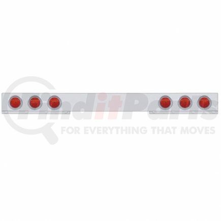 61738 by UNITED PACIFIC - Light Bar - Rear, One-Piece, Stainless Steel, Reflector/Stop/Turn/Tail Light, Red LED and Lens, with Chrome Bezels and Visors, 7 LED Per Light