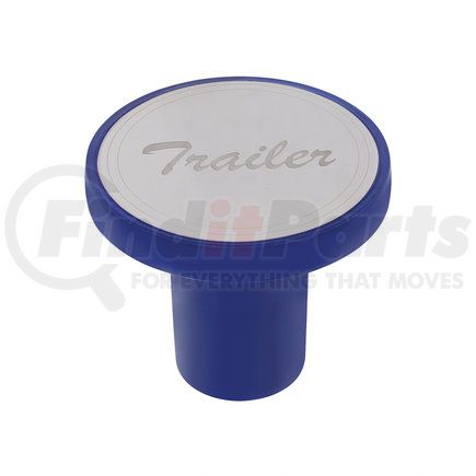 22984 by UNITED PACIFIC - Air Brake Valve Control Knob - "Trailer", Aluminum, Screw-On, with Stainless Plaque, Indigo Blue