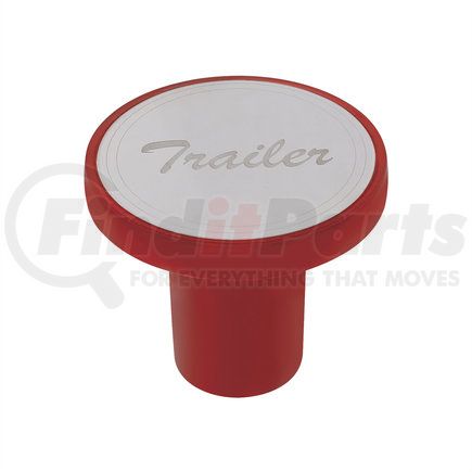 22987 by UNITED PACIFIC - Air Brake Valve Control Knob - "Trailer", Aluminum, Screw-On, with Stainless Plaque, Candy Red