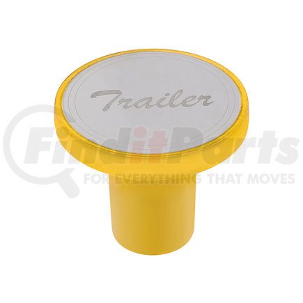 22988 by UNITED PACIFIC - Air Brake Valve Control Knob - "Trailer", Aluminum, Screw-On, with Stainless Plaque, Electric Yellow