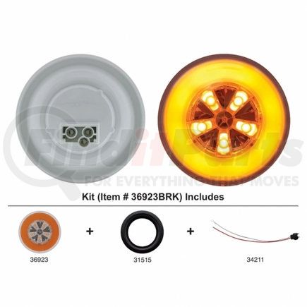 36923BAK by UNITED PACIFIC - Turn Signal Light - 18 LED, 4" Round GloLight Kit, Amber LED/Lens (Each)