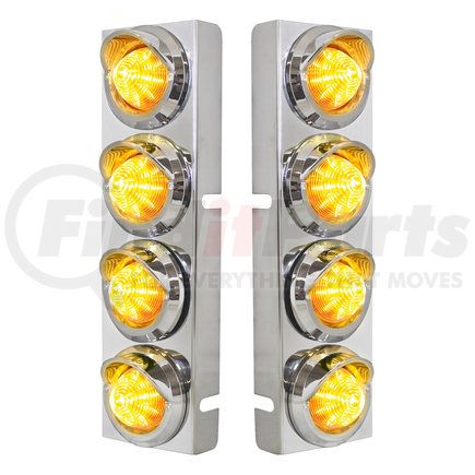 33622 by UNITED PACIFIC - Air Cleaner Light Bar - Front, Stainless Steel, with Bracket, Clearance/Marker Light, Amber LED and Lens, with Chrome Bezels and Visors, 9 LED Per Light, for Peterbilt Trucks