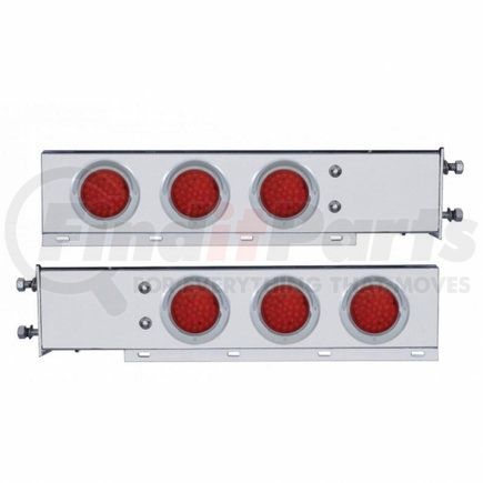 61677 by UNITED PACIFIC - Deluxe SS Spring Loaded Rear Light Bar - with 3.75" Bolt Pattern, Stop/Turn/Tail Light, Red LED and Lens, with Chrome Bezels and Visors, 36 LED Per Light