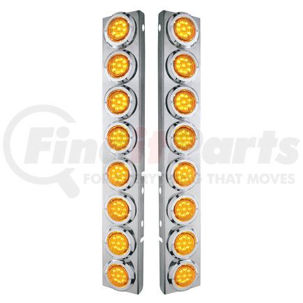 33700 by UNITED PACIFIC - Air Cleaner Light Bar - Front, Stainless Steel, with Bracket, Clearance/Marker Light, Amber LED and Lens, with Chrome Bezels, 9 LED Per Light, for Peterbilt Trucks