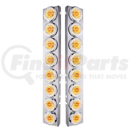 33701 by UNITED PACIFIC - Air Cleaner Light Bar - Front, Stainless Steel, with Bracket, Clearance/Marker Light, Amber LED, Clear Lens, with Chrome Bezels, 9 LED Per Light, for Peterbilt Trucks