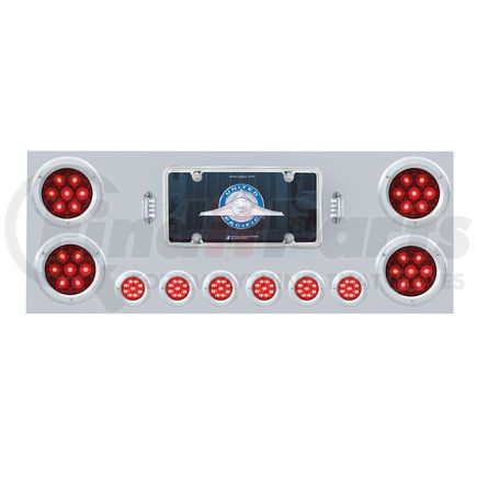 35081 by UNITED PACIFIC - Tail Light Panel - Stainless Steel, Rear Center, with 4X Red LED 4" Light & 6X Red LED 2" Light & Bezel, Red Lens, Competition Series