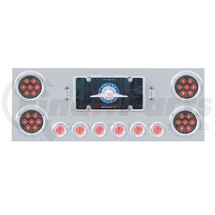35083 by UNITED PACIFIC - Tail Light Panel - Stainless Steel, Rear Center, with 4X Red LED 4" Light & 6X Red LED 2" Light & Bezel, Clear Lens, Competition Series