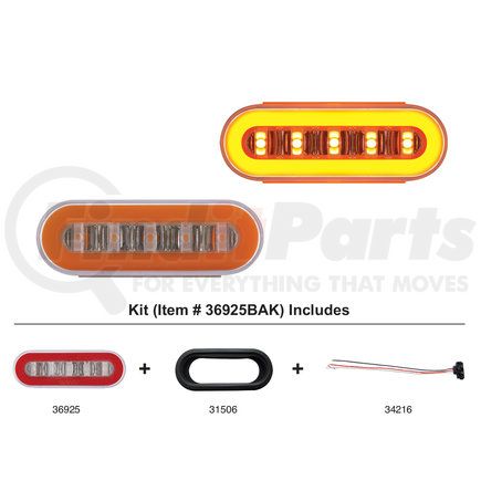 36925BAK by UNITED PACIFIC - Turn Signal Light - Kit, 22 LED, 6" Oval Clear Lens With Halo Insert GloLight Light, Amber LED/Insert