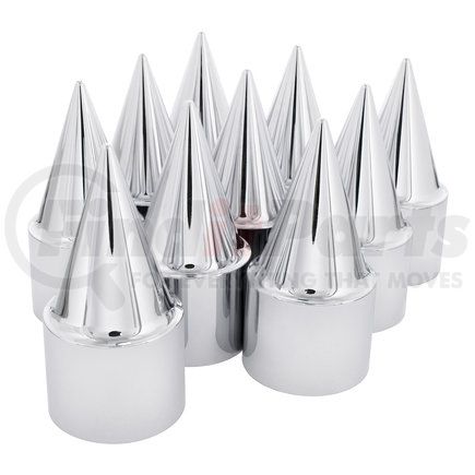 10779 by UNITED PACIFIC - Wheel Lug Nut Cover Set - 1.5" x 4 1/4", Chrome, Plastic, Stiletto, Push-On Style