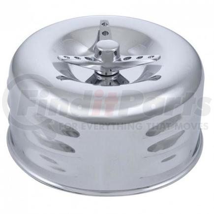 A6281 by UNITED PACIFIC - Air Cleaner Cover - 4" Round, Louvered, Chrome, for Single 2 Barrel 2 5/8" Dia., with 3-Wing Top Screw