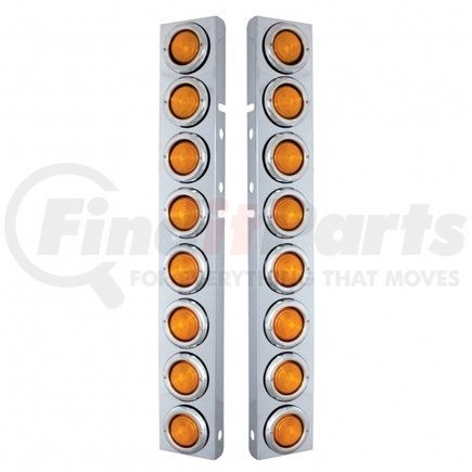 30074 by UNITED PACIFIC - Air Cleaner Light Bar - Front, Stainless Steel, with Bracket, Incandescent, Clearance/Marker Light, Amber Lens, Flat Style, with SS Bezels, for Peterbilt Trucks