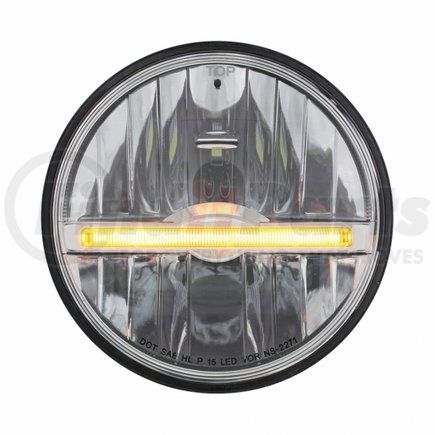31259 by UNITED PACIFIC - Headlight - 9 High Power LED, Driver/Passenger Side, 5-3/4 in. Round, with Chrome Housing, High/Low Beam, with Amber LED Position Light Bar