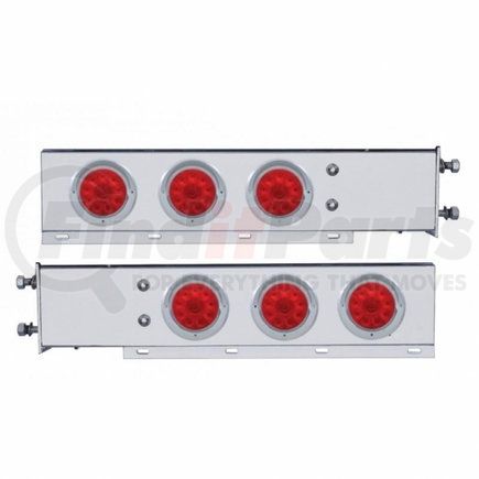 61553 by UNITED PACIFIC - Light Bar - Deluxe, Stainless Steel, Spring Loaded, Rear, with 3.75" Bolt Pattern, Stop/Turn/Tail Light, Red LED/Lens, with Chrome Bezels and Visors