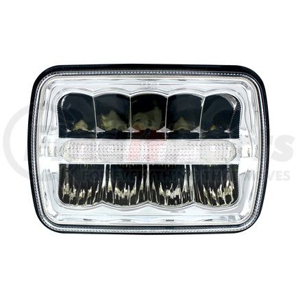 34122 by UNITED PACIFIC - Headlight - 9 High Power, RH/LH, 5 x 7" Rectangle, Black Housing, High/Low Beam, with 6 Bright White LED Position Light Bar
