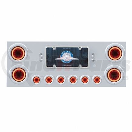 34496 by UNITED PACIFIC - Tail Light Panel - Stainless Steel, Rear Center, with Four 23 LED 4" Lights & Six 9 LED 2" Mirage Lights & Bezels, Red LED/Red Lens