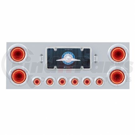 34497 by UNITED PACIFIC - Tail Light Panel - Rear Center Panel, Stainless Steel, with Four 23 LED 4" Lights & Six 9 LED 2" Mirage Lights & Bezels, Red LED/Clear Lens