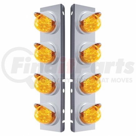 37376 by UNITED PACIFIC - Air Cleaner Light Bar - Front, Stainless Steel, with Bracket, Reflector/Clearance/Marker Light, Amber LED and Lens, Dual Function, with Chrome Bezels and Visors, 17 LED Per Light, for Peterbilt Trucks