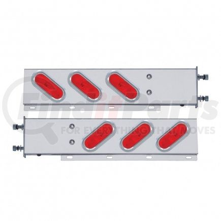 22353 by UNITED PACIFIC - Light Bar - Rear, Spring Loaded, with 3.75" Bolt Pattern, Incandescent, Stop/Turn/Tail Light, Red Lens, with Chrome Plastic Light Bezels and Visors