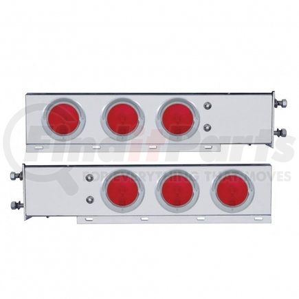 22240 by UNITED PACIFIC - Deluxe Spring Loaded Rear Light Bar - with 3.75" Bolt Pattern, Incandescent, Stop/Turn/Tail Light, Red Lens, with Chrome Plastic Light Bezels and Visors
