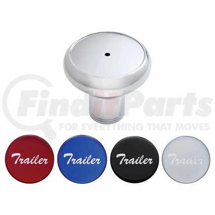 22990 by UNITED PACIFIC - Air Brake Valve Control Knob - "Trailer", Chrome, Deluxe, Aluminum Screw-On, with Multi Color Glossy Sticker