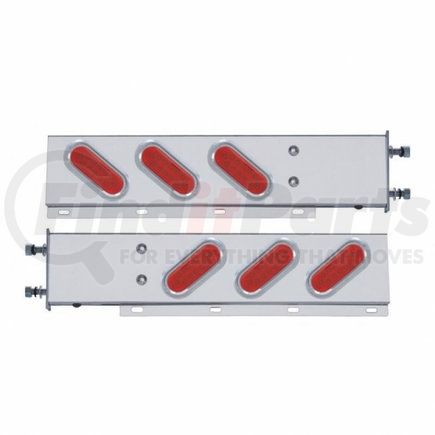 61302 by UNITED PACIFIC - Light Bar - Stainless Steel, Spring Loaded, Rear, Reflector/Stop/Turn/Tail Light, Red LED/Red Lens, with 3.75" Bolt Pattern, with Chrome Bezels and Visors, 12 LED per Light