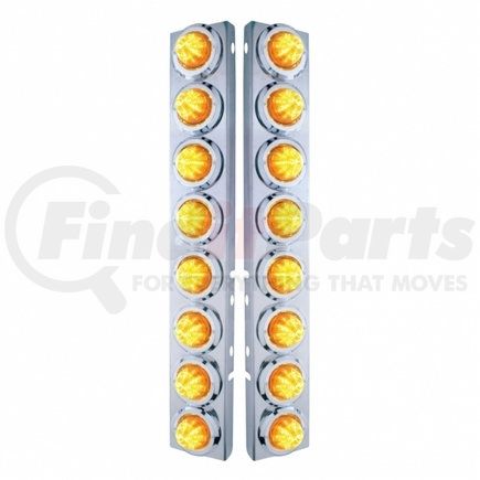 33706 by UNITED PACIFIC - Air Cleaner Light Bar - Front, Stainless Steel, with Bracket, Clearance/Marker Light, Amber LED and Lens, with Chrome Bezels, 9 LED Per Light, for Peterbilt Trucks