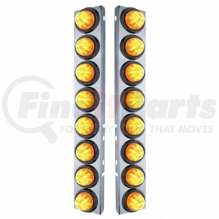 33806 by UNITED PACIFIC - Air Cleaner Light Bar - Front, Stainless Steel, with Bracket, Clearance/Marker Light, Amber LED and Lens, with Rubber Grommets, 9 LED Per Light, for Peterbilt Trucks