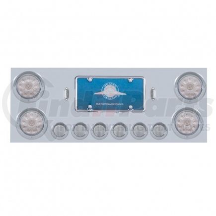 34565 by UNITED PACIFIC - Tail Light Panel - Stainless Steel, Rear Center, with 4X10 LED 4" Lights & 6X 9 LED 2" Lights & Visors, Red LED/Clear Lens