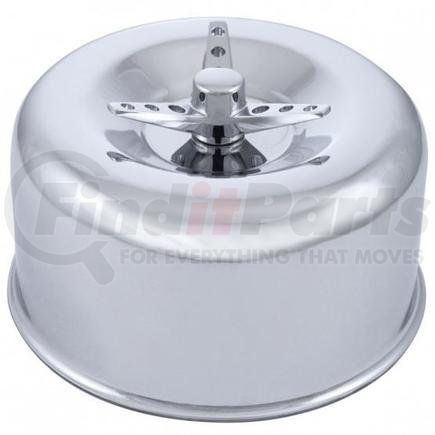 A6280 by UNITED PACIFIC - Air Cleaner Cover - 2-5/8" Round, Chrome, Smooth Finish, for Single 2 Barrel 2 5/8" Dia., with 3-Wing Screw