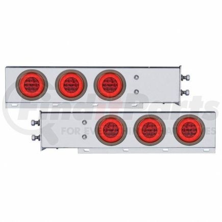 63782 by UNITED PACIFIC - Light Bar - Rear, "Glo" Light, Spring Loaded, with 2.5" Bolt Pattern, Stop/Turn/Tail Light, Red LED and Lens, Chrome/Steel Housing, with Rubber Grommets, 21 LED Per Light