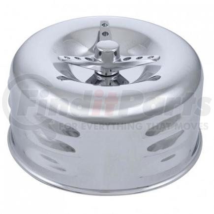 A6283 by UNITED PACIFIC - Air Cleaner Cover - 4" Round, Louvered, Chrome, for Single 1 Barrel 2 5/16" Dia., with 3-Wing Top Screw