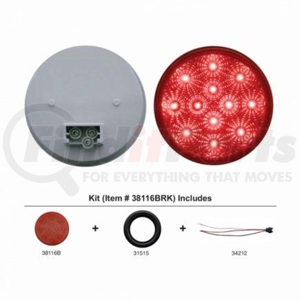 38116BRK by UNITED PACIFIC - Brake/Tail/Turn Signal Light - 12 LED 4" Reflector, Kit, Red LED/Red Lens